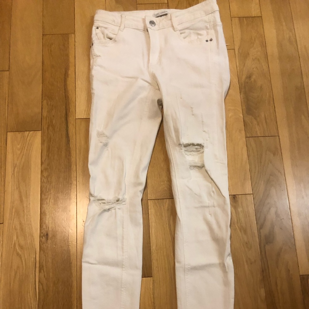 Zara distressed white jeans